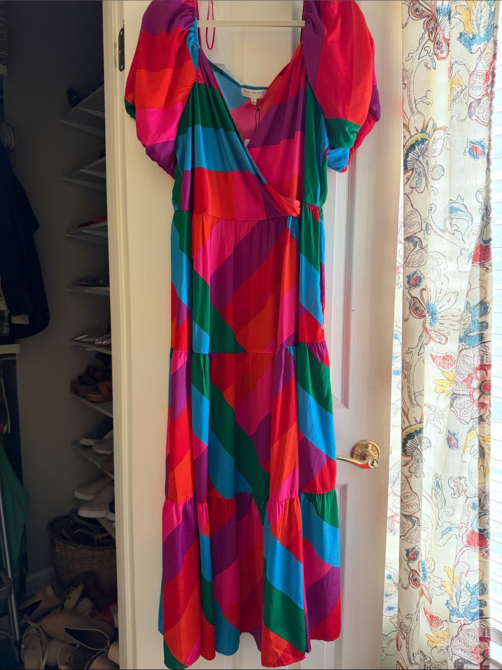 Vibrant Multi-Color Wrap Midi Dress